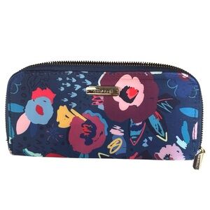 Travelon, Floral Print, RFID, Travel Wallet, 8” X 4” Striped Lining Blue Pink